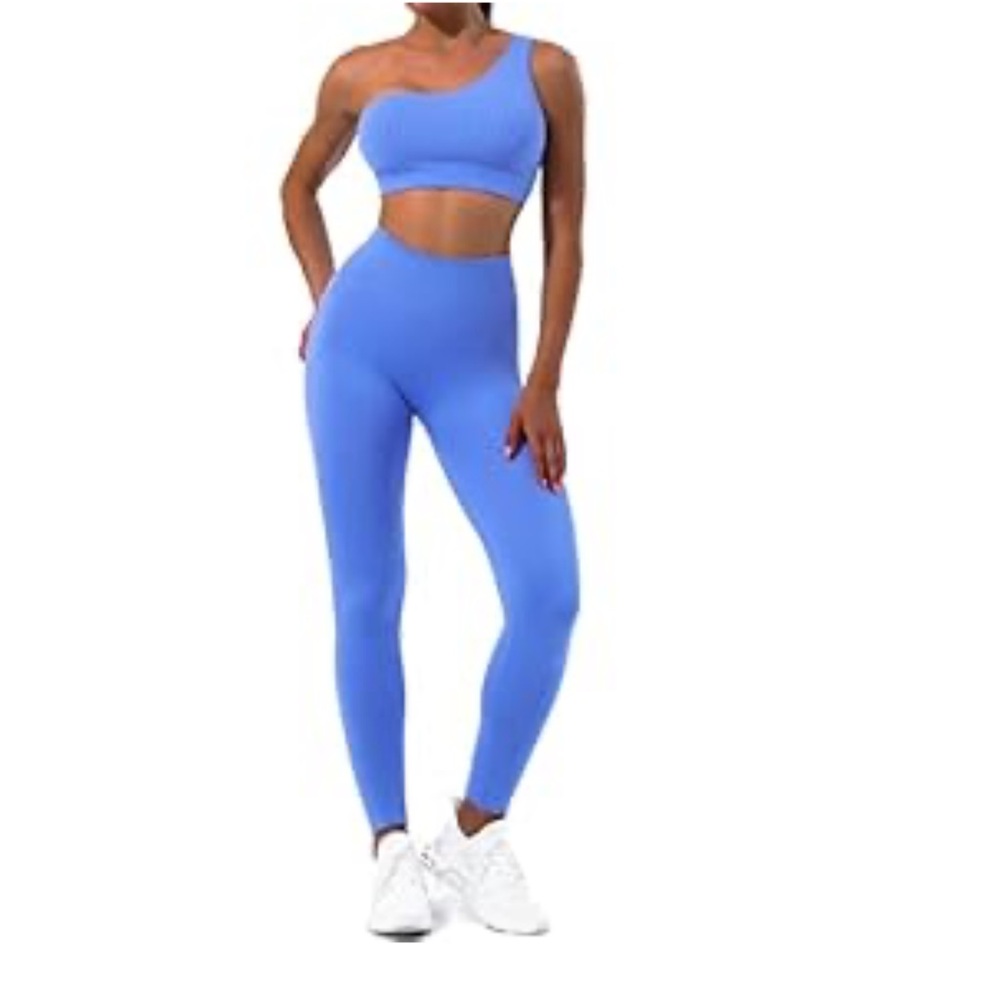 Electric blue one shoulder workout set